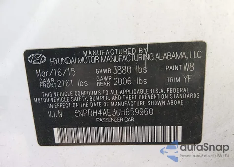 2016 Hyundai Elantra Se из США, поврежденный, VIN 5NPDH4AE3GH659960